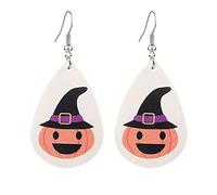 Halloween Teardrop Earrings Skull Witch Pumpkin Leather Dangle Ear Drop Gift For Girls Women Set Spiderweb Zombie Pattern Gothic Theme