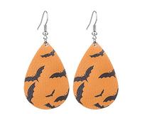 Halloween Teardrop Earrings Skull Witch Pumpkin Leather Dangle Ear Drop Gift For Girls Women Set Spiderweb Zombie Pattern Gothic Theme
