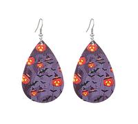Halloween Teardrop Earrings Skull Witch Pumpkin Leather Dangle Ear Drop Gift For Girls Women Set Spiderweb Zombie Pattern Gothic Theme