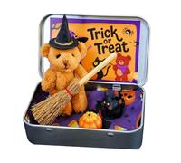 Halloween Teddy Bear in a Box, Halloween Bear in a Box for Trick or Treat with Hat, Blanket, Pumpkin & Cat, Handmade Plush Gift Set for Party Decor & Kids Gifts (Brown)