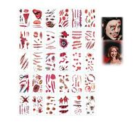 Halloween Temporary Tattoo Stickers, Fake Scars, Masquerade Face Decoration, Halloween Makeup Tattoos Stickers Family Kit, for Women & Men - Decor & Party Supplies (Style-R1)