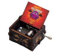 Halloween Theme Music Box - Caja Musical de Madera Cranked Mano, Vintage Wind Up Mecanismo | Regalo clásico de la decoración de Halloween con el número festivo de Halloween para adultos, amigos