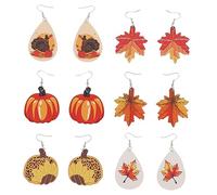 Halloween Theme Sets 6 Pairs Maple Leaf Stud Earrings for Women Thanksgiving Ear Dangler Dangle Earring Decor Women's Fashion