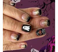 Halloween Themed Glittering Nais Stickers Bat Ghosty Patterns Press On Nails For Women And Students Quick Application Party Nail Stickers For Women