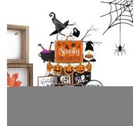 Halloween Tiered Tray Decorations, Spooky Pumpkin Ghost Signs, Wooden Desktop Ornaments, Scary Tabletop Display, Compact Ideal for Bookshelf, Living Room, Bedroom, Cabinet, and Shelf