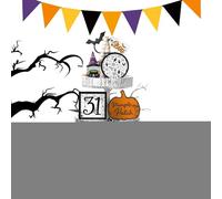 Halloween Tiered Tray Decorations, Spooky Pumpkin Ghost Signs, Wooden Desktop Ornaments, Scary Tabletop Display, Compact Ideal for Bookshelf, Living Room, Bedroom, Cabinet, and Shelf