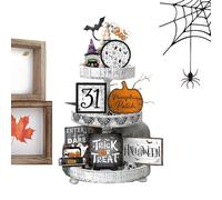 Halloween Tiered Tray Decorations, Spooky Pumpkin Ghost Signs, Wooden Holiday Table Decor, Scary Desktop Accent, Seasonal Ornament for Bookshelf Display, Living Room Arrangement, Bedroom Setup