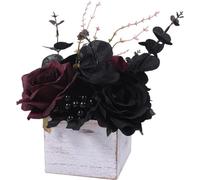 Halloween-tischdekorationen, Gotische Schwarze Blumen Holzbox, Florale Tischdekorationen, Künstliche Schwarze Rosen in Einer Vase Im Used-Look Als Tischdekoration Zu Hause
