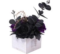 Halloween-tischdekorationen, Gotische Schwarze Blumen Holzbox, Florale Tischdekorationen, Künstliche Schwarze Rosen in Einer Vase Im Used-Look Als Tischdekoration Zu Hause