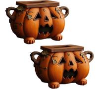 Halloween Tissue Box Cover ，Halloween Pumpkin Tissue Box Holder ， Cute and Scary Fall Pumpkin Tissues Dispenser ， Spooky Facial Paper Organizer for Hallow-EEN/Fall Decor Home Accessory,Tissue Holder
