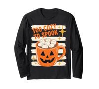 Halloween Too Cozy To Spook Retro Hot Cocoa Pumpkin Lover Manga Larga