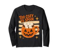 Halloween Too Cozy To Spook Retro Hot Cocoa Pumpkin Lover Manga Larga