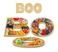 Halloween Tray - Boo Charcuterie Boards, Wooden Food Platter, Festive Party Serving Set, Seasonal Dessert Cupcake Display, Farmhouse Kitchen Decor, Orange Brown Wood For Candy Snack Fruit