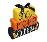 Halloween Tray Decor, Wooden Block Signs, Candy Display Accent, Rustic Themed Design, Eye Catching Tabletop Style, Set of 3 Pieces, Excellent for Kitchen Shelf, Bookshelf, Living Room