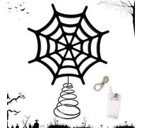 Halloween Tree Topper | LED Lights Spider Web Metal Spooky Black Topper |