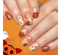 Halloween Uñas Postizas, 24 Pieza Francesas Adhesivas Uñas Press on Nails, Artificiales Uñas Acrílicas Cubierta Completa para Mujeres Niñas Salón de Uñas DIY