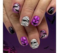 Halloween Uñas Postizas, 24 Pieza Francesas Adhesivas Uñas Press on Nails, Artificiales Uñas Acrílicas Cubierta Completa para Mujeres Niñas Salón de Uñas DIY