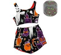 Halloween Vest Pajamas Set - Cute Pumpkin & Ghost Print, Glow-in-The-Dark Vest Cozy Flannel Pumpkin & Ghost PJS Shorts (#5,M)