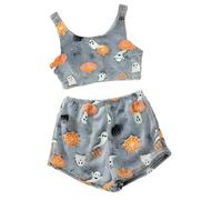 Halloween Vest Pajamas Set - Cute Pumpkin & Ghost Print, Glow-in-The-Dark Vest Cozy Flannel Pumpkin & Ghost PJS Shorts (#2,S)