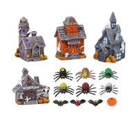 Halloween Village Houses - 14X Mini Resin Haunted Scene Featuring Pumpkins Ghosts Bats, Charming Tabletop Display Accessory, Creative Spooky Decoration, Fun Party Ornament | Shelf Mantle Table Display