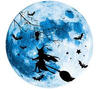 Halloween Wall Decoration | Moon Shaped Witch Decorations Indoor | Removable Clings Scary Decals For Living Room Front Door Haunted House