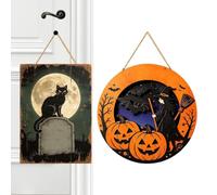 Halloween Welcome Door Sign | 2PCS Wooden Witch Trick Or Treat Door Hanger Set | For Front Ďoor, Porch, Farmhouse, Garden, Home Decor