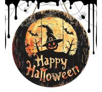 Halloween Welcome Door Sign - 7.8 Inch Pumpkin Front Door Welcome Sign
