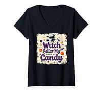 Halloween Witch Better Have My Candy Trick or Treat Camiseta Cuello V, Mujer, Negro, L