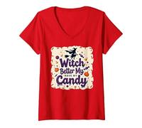 Halloween Witch Better Have My Candy Trick or Treat Camiseta Cuello V, Mujer, Rojo, XL