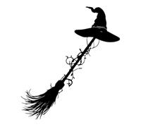 Halloween Witch Broom Decor - Spooky Hangable Holiday Sign Scene Prop