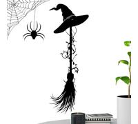 Halloween Witch Broom Decor Spooky Hangable Holiday Sign Scene Prop