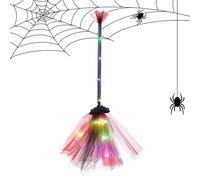 Halloween Witch Broom - Light Up Mesh Battery Powered Broom Props for Kids | Light Up Mesh Halloween Witch Broom | LED Lighted Costume Accessories | Halloween Decor for Porch, Tree, Garden