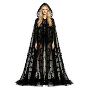 Halloween Witch Cape, Double-Layer Sheer Mesh Hooded Halloween Cloak | Bat Print Halloween Cosplay, Costume Robe Dress Up, Halloween Party Cosplay Costume For Women Masquerade Carnival Prom