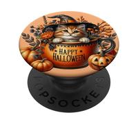 Halloween Witch Cat In Happy Halloween Coffee Mug Kitten Mom PopSockets PopGrip Adhesivo