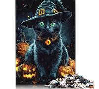 Halloween Witch Cat Puzzle Imposible,desafío for Adults Entretenimiento Creativo 1000 Piezas Obra De Arte De Juego De para Adultos Y Niños Mayores De 12 Años 1000pcs (75x50cm)