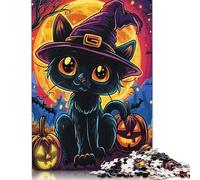 Halloween Witch Cat Puzzle Imposible,desafío for Adults Juego Educativo 1000 Piezas Obra De Arte De Juego De para Adultos Y Niños Mayores De 12 Años 1000pcs (75x50cm)