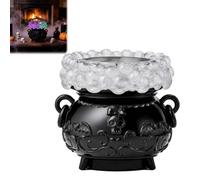 Halloween Witch Cauldron Candle Holder with LED Purple Light, Color Changing Witch Potion Lamp with Mist Bubbling Effect,Bat Embossed Resin Base,for Tabletop Mantel Home Party Decor