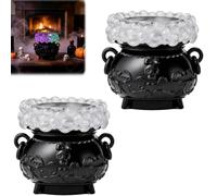 Halloween Witch Cauldron Candle Holder with LED Purple Light, Color Changing Witch Potion Lamp with Mist Bubbling Effect,Bat Embossed Resin Base,for Tabletop Mantel Home Party Decor