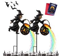 Halloween Witch Cauldron Garden Light Colorful Waterfall Stake Yard (2pcs)