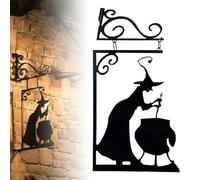 Halloween Witch Cauldron Silhouette Wall Decor, Iron Witch Cauldron Hanging Wall Art for Garden, Halloween Decorations for Yard Party Door Window Metal Witch Silhouette(1pc)