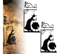 Halloween Witch Cauldron Silhouette Wall Decor, Iron Witch Cauldron Hanging Wall Art for Garden, Halloween Decorations for Yard Party Door Window Metal Witch Silhouette(2pcs)