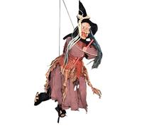 Halloween Witch Decoration Voice Activated Light Up Eyes Flying Broom