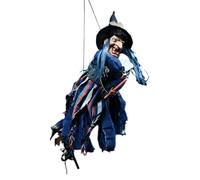Halloween Witch Decoration Voice Activated Light Up Eyes Flying Broom