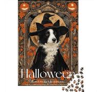 Halloween Witch Dog Art Print-3 Rompecabezas Imposible,desafío for Adults Entretenimiento Creativo 1000 Piezas Obra De Arte De Juego De para Adultos Y Niños Mayores De 12 Años 38x26cm/1000pcs