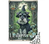 Halloween Witch Dog Art Print Puzzles Imposible,desafío para Adultos Entretenimiento Creativo 1000 Piezas Obra De Arte De Juego De para Adultos Y Niños A Partir De 12 Años 38x26cm/1000pcs