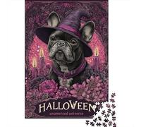 Halloween Witch Dog Art Print Rompecabezas Imposible,desafío para Adultos Entretenimiento Creativo 1000 Piezas Obra De Arte De Juego De para Adultos Y Niños 52x38cm/1000pcs