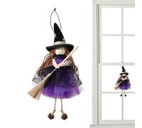 Halloween Witch Doll 8.27x5.12x2.36 Inches Fiber Cloth Wood Broom Pendant | Suspendable Spooky Room Decoration Prop | Hangable Tree Witch Doll For Haunted House Garden Yard | Repositionable Spooky Pen