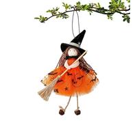 Halloween Witch Doll 8.27x5.12x2.36 Inches Fiber Cloth Wood Broom Pendant | Suspendable Spooky Room Decoration Prop | Hangable Tree Witch Doll For Haunted House Garden Yard | Repositionable Spooky Pen