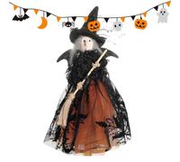 Halloween Witch Doll Decor - Witch Holding Broom Holiday Table Centerpiece