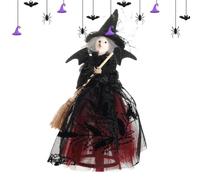 Halloween Witch Doll Decor - Witch Holding Broom Holiday Table Centerpiece